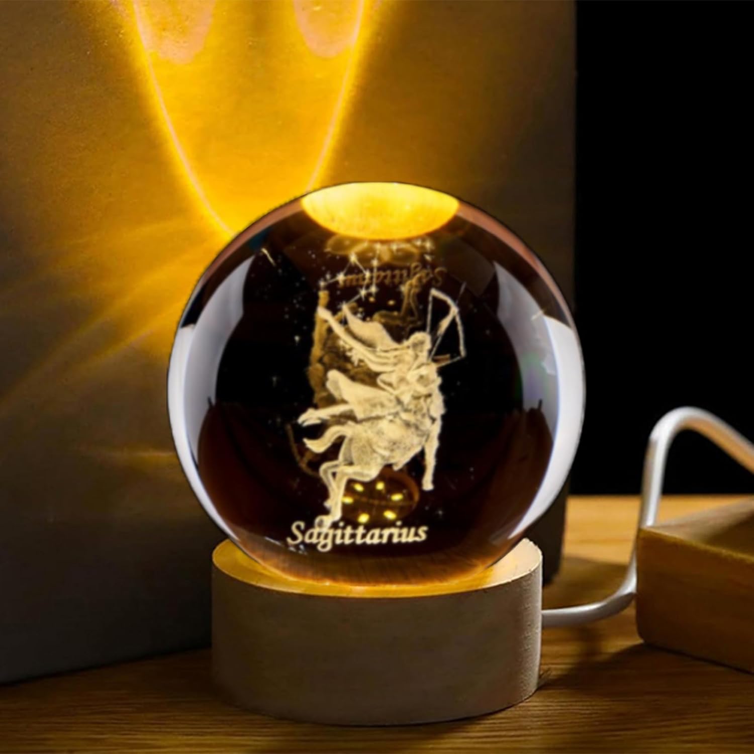 Paper Weight Crystal - 3D хрустальный шар Стрельца с деревянным